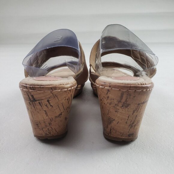 Born BOC Cork Wedge Sandal Womens 9 Brown Leather Open Toe Strappy Slip On - Picture 8 of 13